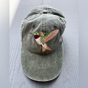 Ruby Throated Hummingbird Green Kaki Cotton Hat